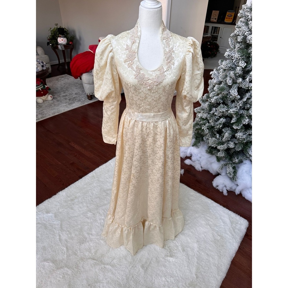 Handmade Vintage 1980s 1970s 1960s Puffy‎ Sleeve Floral Prairie Cottage Dress